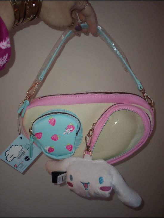 Sanrio Handbags - Sanrio Cinnamonroll pastel pink, blue ,cream shoulder bag with plush Bag charm